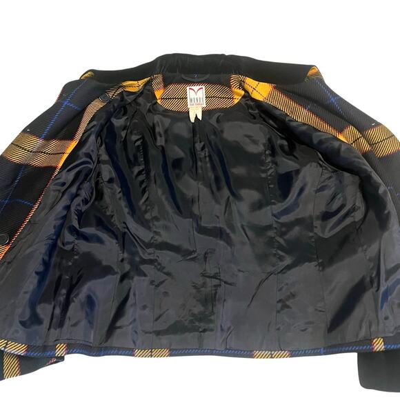 Vintage Mondi Yellow & Black Wool Plaid Double Breasted Blazer Gold Buttons USA - Picture 8 of 10